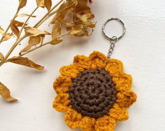 Crochet Sunflower Key Ring, Gift for her, Handmade Gift Bundle and Free Homemade Chocolate Chip Cookie!