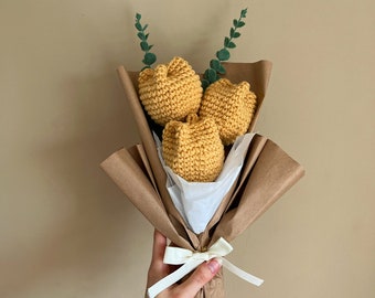 Crochet Flower Bouquet Yellow Tulips, Gift for her, Handmade Ideas, Home Decor, Birthday, Anniversary, Romantic, Mum, Sister, Wife, Knitted