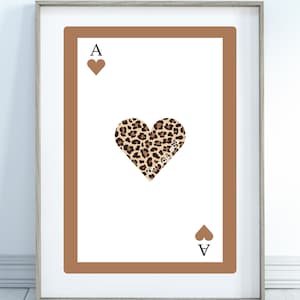 Stampa Asso di Cuori, Poster di Carte da Gioco, Arte Retrò alla Moda, Stampa Leopardata Asso di Cuori, Stampa Fine Art.
