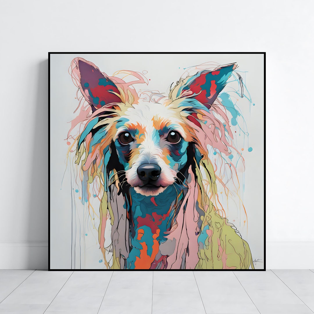 Abstract Chinese Crested Dog Art Print: Colorful Pet Portrait (digital ...