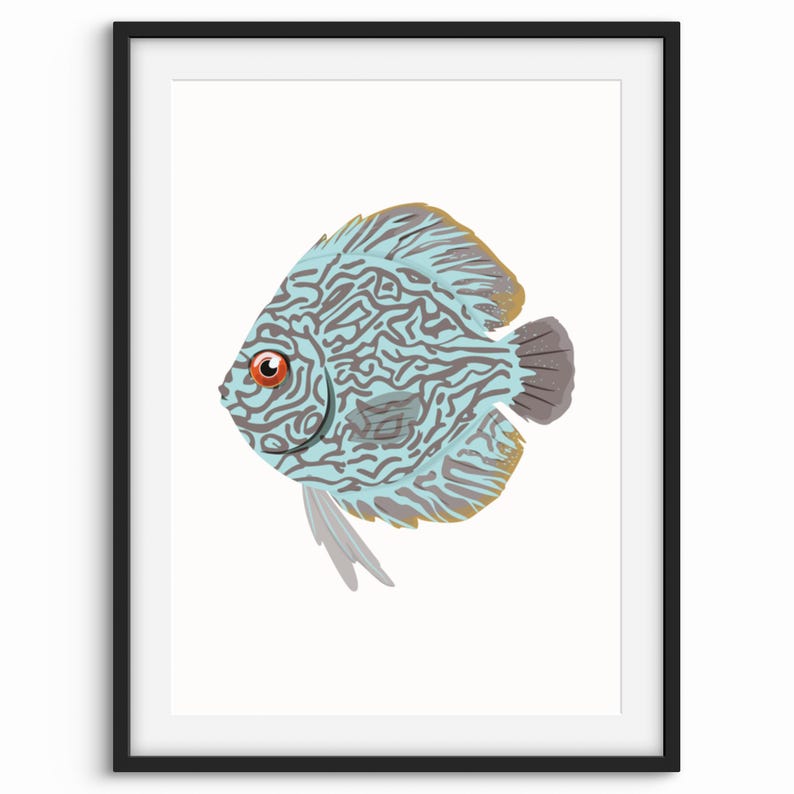 Abstract Blue Discus Fish, Set of 2 Prints, Watercolor Artwork, Modern ...