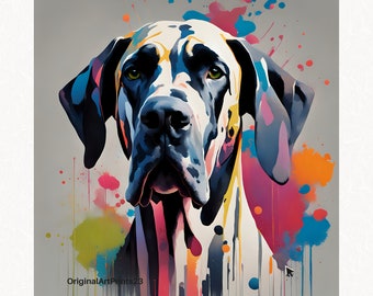 Great Dane Painting, Great Dane Print, Great Dane Contemporary Art, Dog Art, Printable Dog Art, Animal Art Wall Decor, Printable Animal Art.