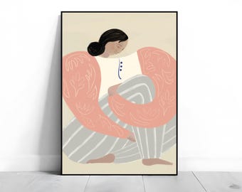 Nordic Woman Line Art Print: Scandinavian Living Room Decor