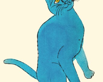 One Blue Pussy, Andy Warhol C 1954, Blue Sam the Cat Fine