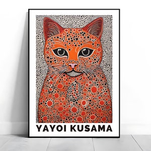 Impression de chat Yayoi Kusama, affiche abstraite Yayoi Kusama, art mural japonais, galerie japonaise d'inspiration Yayoi Kusama, art de chat.