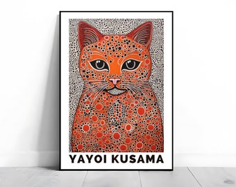 絵画　【壁掛け　Atukoさん】　THE cats Yayoi Kusama Cat Print, Abstract Yayoi Kusama Poster