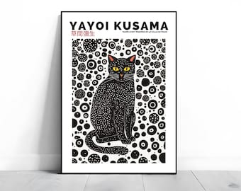 草間彌生の黒猫のファインアートプリント：日本のギャラリーウォール