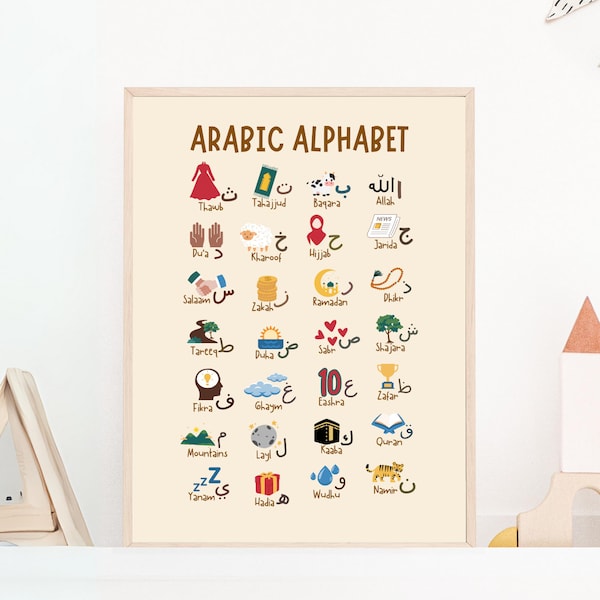 Arabic Alphabet Printable Islamic | Islamic Kids Room Print | Childrens Wall Art | Eid Gift | Ramadan Gift | INSTANT DOWNLOAD