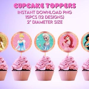 Druckbare Prinzessin Cupcake Topper, Geburtstag Tortenstecker, Digital Cake Topper, INSTANT Download, PNG Datei