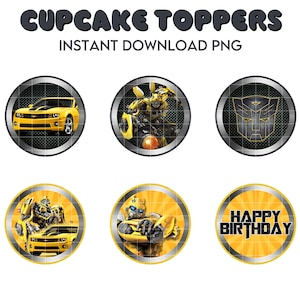 Printable Cupcake Topper, Happy Birthday Robots Cake Topper, Digital Cake Topper, Digital Download, Instant Download, PNG File