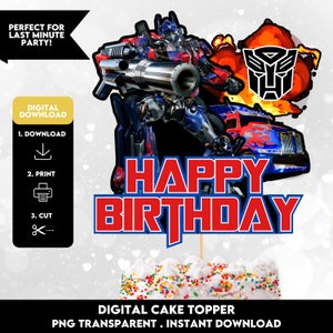 Printable Transforme Cake Topper, Happy Birthday Robots Cake Topper, Digital Cake Topper, Digital Download, Instant Download, PNG File