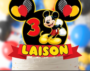 Personalized Mickey Mouse Birthday Cake Topper, PNG File (Digital Download)