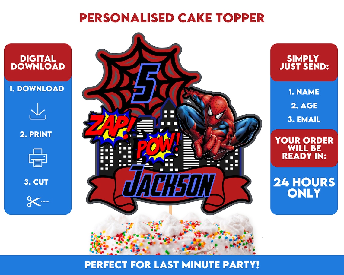 Printable Spiderman Cake Topper, Personalised Birthday Cake Topper ...