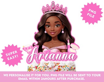 Personalized Princess Birthday Cake Topper, PNG File (Digital Download)