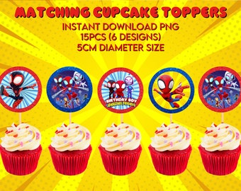 Spidey Cupcake Toppers, Birthday Cake Decorations (PNG File)