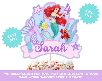 Personalized Mermaid Birthday Cake Topper, Printable PNG (Digital Download)