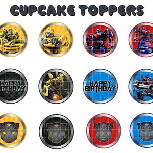 Druckbare Cupcake Topper, Happy Birthday Roboter, Cake Topper, digitaler Download, Sofort Download, PNG Datei