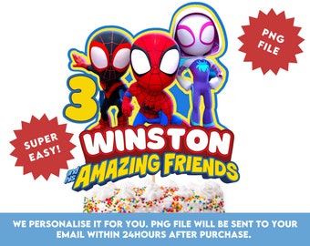 Personalized Spiderman Birthday Cake Topper, PNG File (Digital Download)