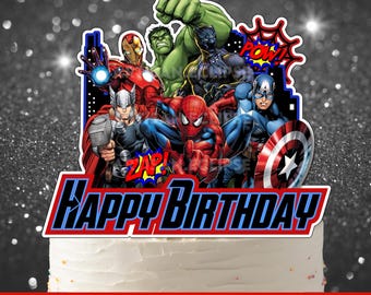 Adorno para pastel de cumpleaños de los Vengadores (Descarga digital)