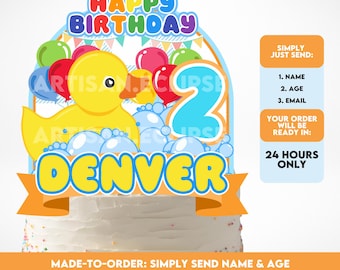 Personalized Birthday Cake Topper, Rubber Duck Theme (Digital Download)