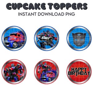Printable Cupcake Topper, Happy Birthday Robots Cake Topper, Digital Cake Topper, Digital Download, Instant Download, PNG File