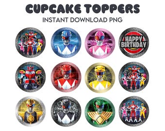 Decorazioni per cupcake di compleanno dei Power Rangers, file PNG stampabili (download digitale)