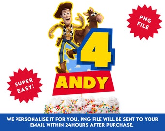 Personalized Birthday Cake Topper, Toy Story Theme (PNG File)