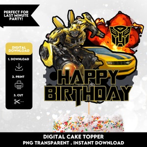 Printable Transforme Cake Topper, Happy Birthday Robots Cake Topper, Digital Cake Topper, Digital Download, Instant Download, PNG File