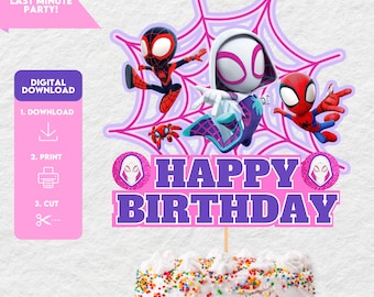 Spider Girl Birthday Cake Topper, Printable PNG File (Digital Download)