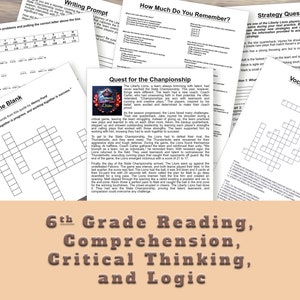 Quest for the Championship - Sixth Grade Reading Comprehension, Grade 6 Homeschool Curriculum, Grade 6 Reading, Sixth Grade Worksheets