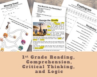 George the Giraffe - Reading, First Grade Reading Comprehension, Grade 1 Homeschool Curriculum, Grade 1 Reading, First Grade Worksheets