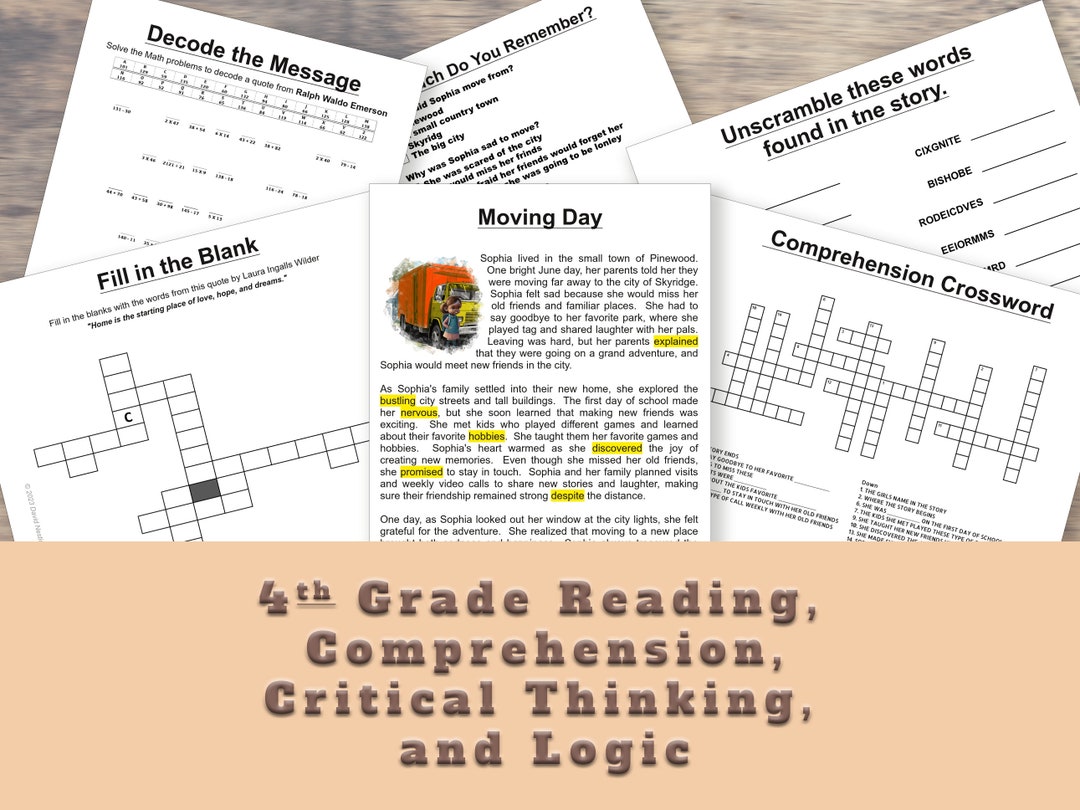 Moving Day: Fourth Grade Reading Comprehension Workbook (PDF \u0026 JPEG) - Etsy, image size:1080x810
