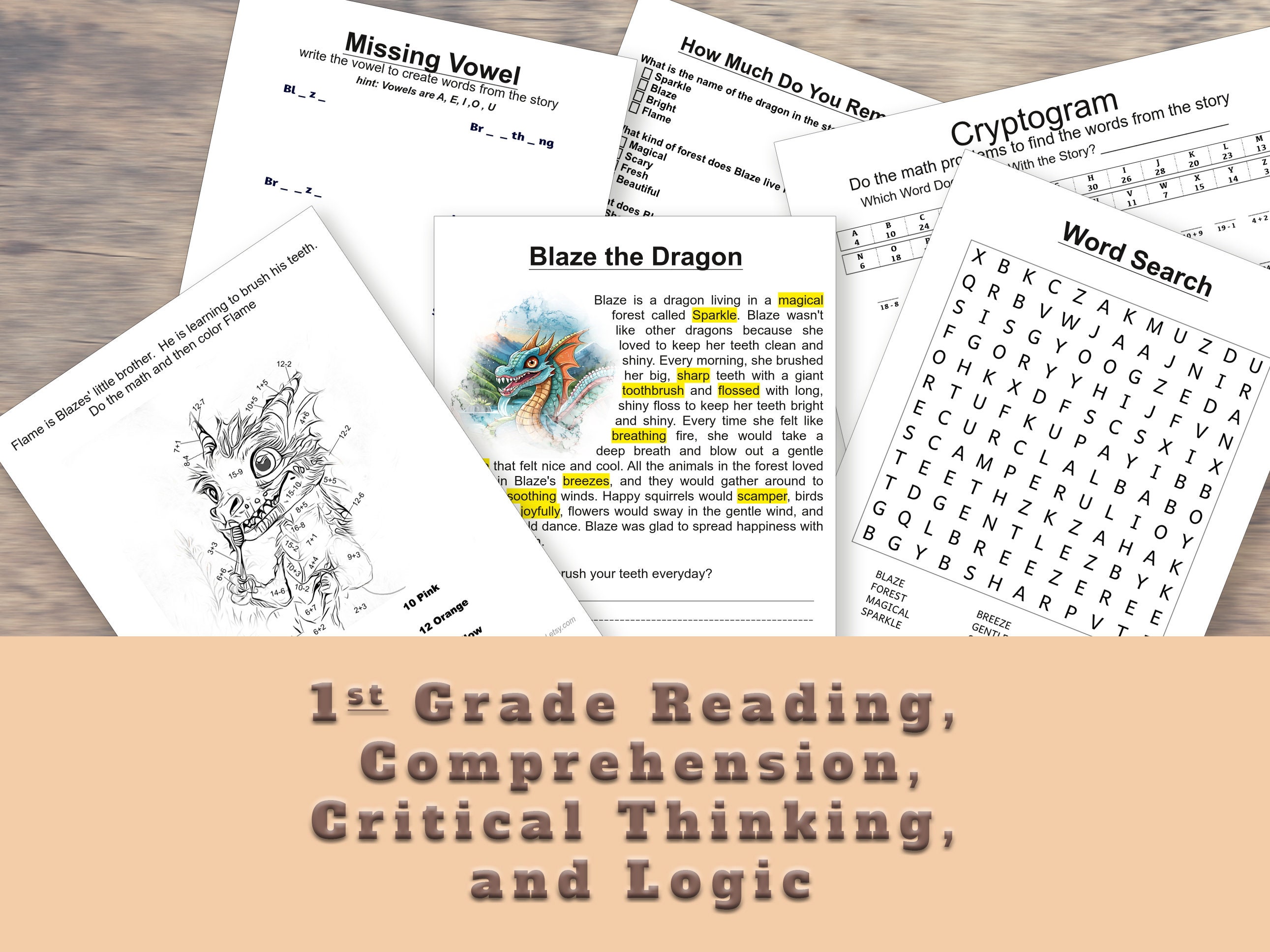 Blaze the Dragon - Reading, First Grade Reading Comprehension, Grade 1 Homeschool Curriculum, Grade 1 Reading, First Grade Worksheets