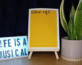 Rise up, print, quote from Hamilton the Broadway musical. wall art in Yellow and black for your home decor.