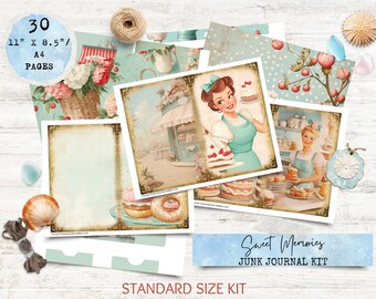 Sweet Memories Vintage Baking Junk Journal Kit | Pastel Dessert Ephemera, Shabby Chic Bakery Printable, 30 Pages, STANDARD size