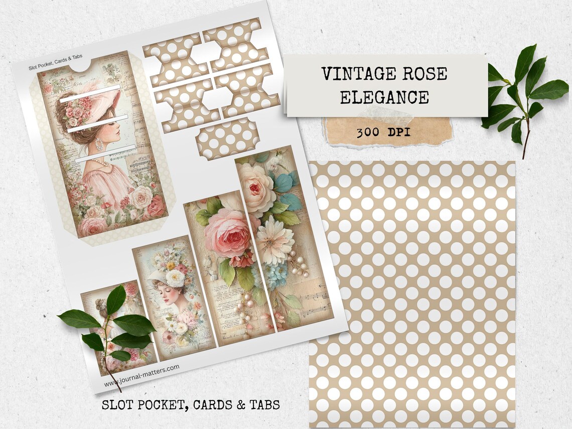 Vintage Rose Elegance Junk Journal Kit | Shabby Chic Floral Printable ...