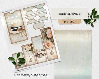 Zestaw do prowadzenia dziennika „Vintage Romance Junk” – retro drukowane drobiazgi, kieszonki z motywem kwiatowym, metki, zakładki i tła do scrapbookingu i tworzenia kartek