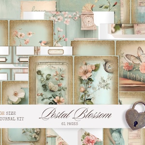 Postal Blossom Huge Junk Journal Kit - Druckbare Blumenbibliothek Karten, Vintage Ephemera, Vögel, Botanische Seiten, Cottagecore Journal, Subby