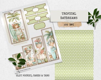Zestaw do pisania dziennika „Tropical Daydreams Junk Journal” | Ephemera do druku „Beach Girl” | Album fotograficzny Summer Cottagecore do pobrania w wersji cyfrowej | Pliki cyfrowe Coastal