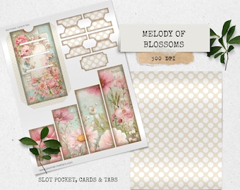 Zestaw do scrapbookingu „Melodia kwiatów” | Ephemera do druku w stylu vintage z motywem kwiatowym | Nuty do muzyki w stylu shabby chic | Romantyczna sztuka scrapbookingu w wersji cyfrowej