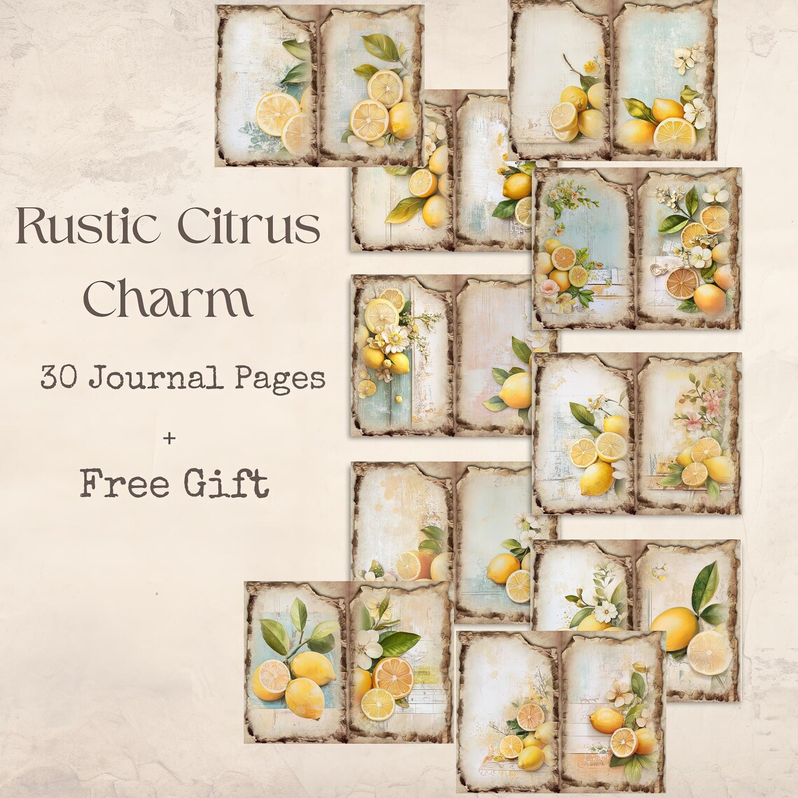 Rustic Citrus Charm Junk Journal Kit, Vintage Lemon Digital Papers ...