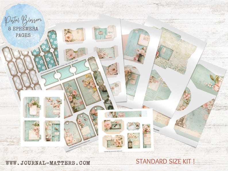 Postal Blossom - Floral Junk Journal Kit, Vintage Ephemera, Botanical ...