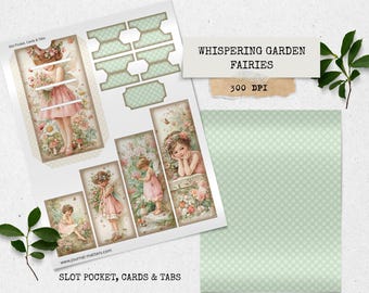 Zestaw do dziennika śmieci „Whispering Garden Fairies” | Wydruk w stylu vintage z wróżkami | Zakładki do kartek kwiatowych | Magiczne efemerydy ogrodowe | Pobieranie cyfrowe
