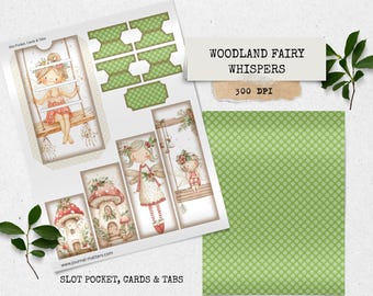 Zestaw do tworzenia dziennika leśnych wróżek | Ephemera do druku z leśnymi wróżkami | Sztuka domku z grzybami, kartki i zakładki w stylu shabby chic, pobieranie cyfrowe