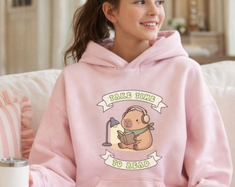 Reading Capybara Youth Sweatshirt | Cute Capybara Childrens Hoodie