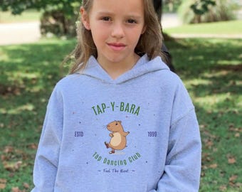 Kids Capybara Hoodie Sweatshirt, Cute Tap Dancing Capybara, Youth Hooded Jumper, Dance Lover Gift, Funny Animal Apparel