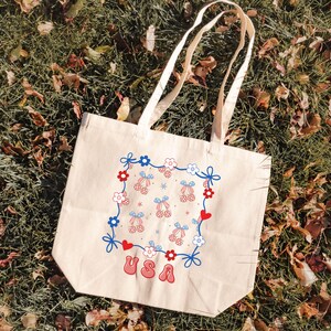 Patriotic Tote Bag, American Flag Tote Bag, USA Reusable Shopping Bag, Fourth of July Canvas Tote, Memorial Day Tote Bag, Fun Print USA Tote