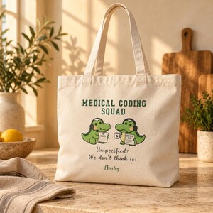 Personalized Medical Coder Totebag, Medical Coding Squad Tote, Cute Alligator Medical Coders, Medical Coder Gift, Hospital Coder