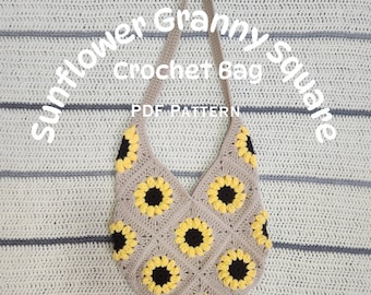 Sunflower Granny Square Crochet Bag Pattern (PDF Pattern)