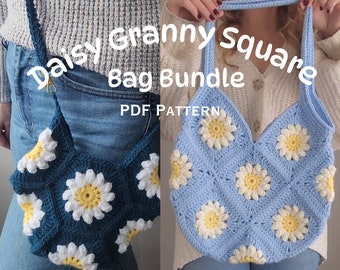 Lot de patrons de sac au crochet : sac à main et fourre-tout carrés grand-mère Daisy (Patron PDF)
